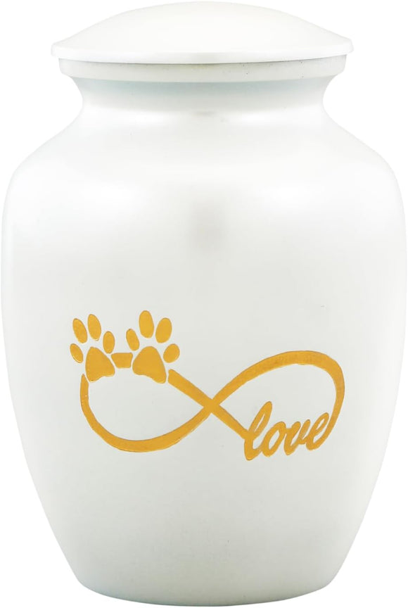 White and Gold Love Paws Cremation Urn with Optional Personalisation
