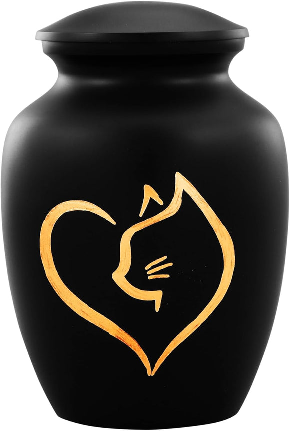 Black and Gold Cat Cremation Urn with Optional Personalisation