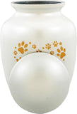 White and Gold Heart Paws Cremation Urn with Optional Personalisation