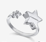 Silver Star Cremation Urn Ring with Optional Personalisation