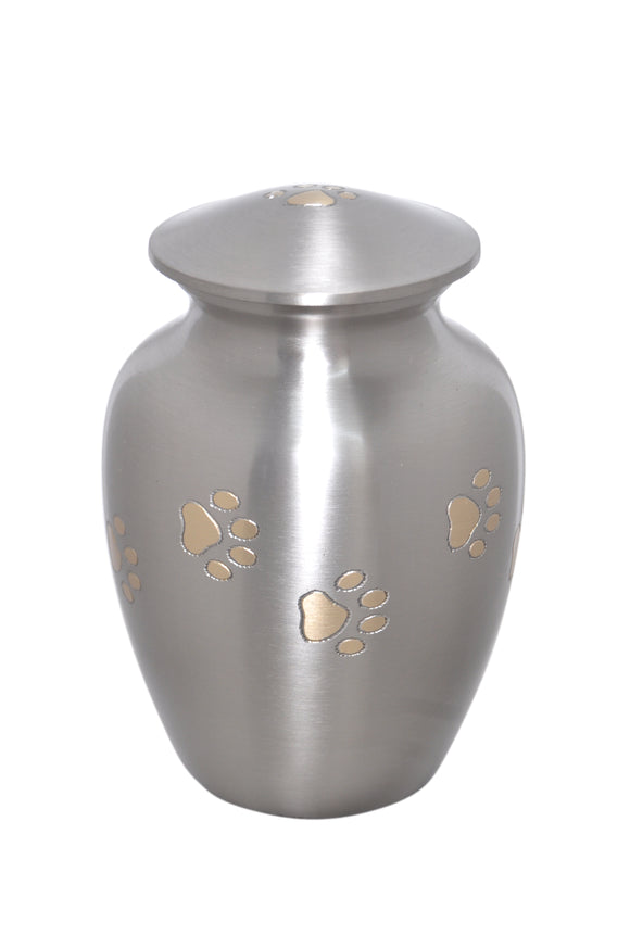 Silver with Gold Paw Prints Around Urn - ETP17