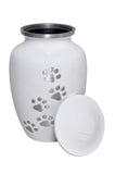 White with Silver Paw Prints Urn - ETP16 with Optional Personalisation