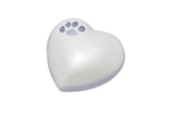 Silver Paw Print on White Heart Keepsake Urn - ETH42