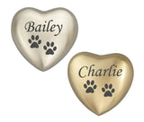 Personalised Paw Heart Keepsake Urn in Gold or Silver - ETH10