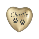Personalised Paw Heart Keepsake Urn in Gold or Silver - ETH10