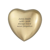 Classic Heart Keepsake Urn in Gold, Silver, Blue or Purple Personalisation Available - ETH14