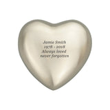 Classic Heart Keepsake Urn in Gold, Silver, Blue or Purple Personalisation Available - ETH14