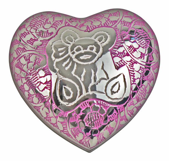 Teddy Heart Keepsake Urn in Pink and Silver - ETH17