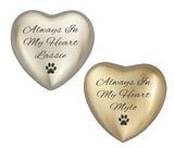 Always in my Heart Paw Heart Keepsake Urn in Gold or Silver - ETH22