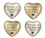 Always in my Heart Family Names Heart Keepsake Urn in Gold or Silver - ETH20