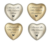 Always in my Heart Family Names Butterfly Heart Keepsake Urn in Gold or Silver - ETH21
