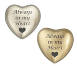 Always in my Heart Plain Heart Keepsake Urn in Gold or Silver - ETH33