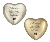 Always in my Heart Butterfly Plain Heart Keepsake Urn in Gold or Silver - ETH34
