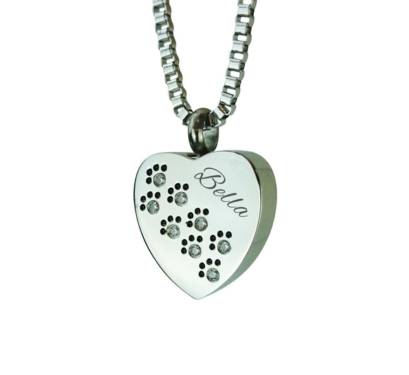Paws on Heart Personalised Cremation Ashes Pendant - ETJ02