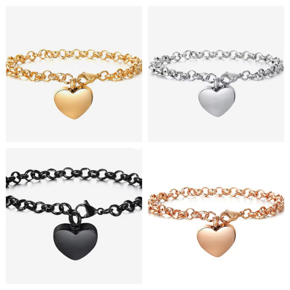 Heart Link Chain Urn Bracelet with Option Personalised Engraving