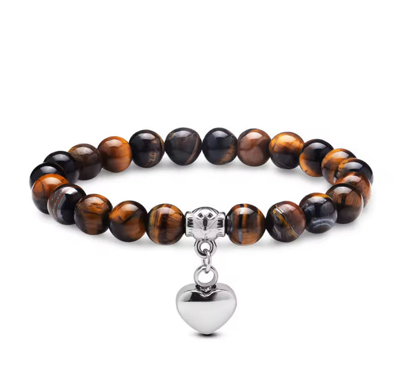 Aqua or Brown Beaded Heart Urn Bracelet Memorial Ash Keepsake Jewelry - Personalised Engraved