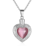 Silver Heart with Gemstone Centre Cremation Urn Pendant - Optional Personalization