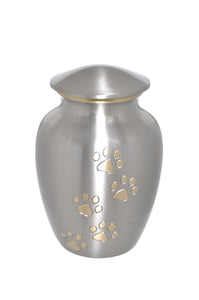 Silver with Gold Paw Prints Urn - ETP12