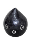 Black Enamel Teardrop Urn with Silver Paw Prints - ETP03