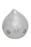 White Enamel Teardrop Urn with Silver Paw Prints - ETP15