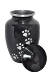 Black Urn with Silver Paw Prints - ETP04 with Optional Personalisation