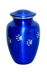 Blue Urn with Silver Paw Prints - ETP05 with Optional Personalisation