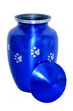 Blue Urn with Silver Paw Prints - ETP05 with Optional Personalisation