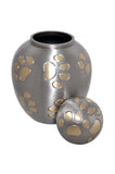 Silver Dome Top with Golden Paw Prints Urn - ETP28