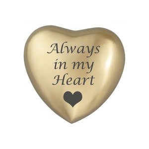 Always in my Heart Plain Heart Keepsake Urn in Gold or Silver - ETH33