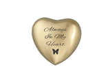 Always in my Heart Butterfly Plain Heart Keepsake Urn in Gold or Silver - ETH34