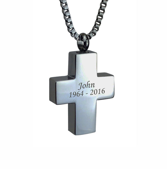 Personalised Cross Name and Dates Cremation Ashes Pendant - ETJ05