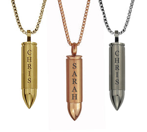 Personalised Bullet Cremation Ashes Pendant in Silver, Rose Gold & Gold Plated - ETJ08