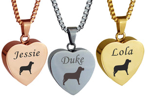 Personalised Dog Heart Cremation Ashes Pendant in Silver, Rose Gold & Gold Plated - ETJ11