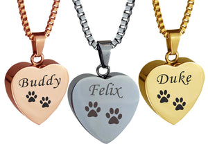 Personalised Paws Heart Cremation Ashes Pendant in Silver, Rose Gold & Gold Plated - ETJ12