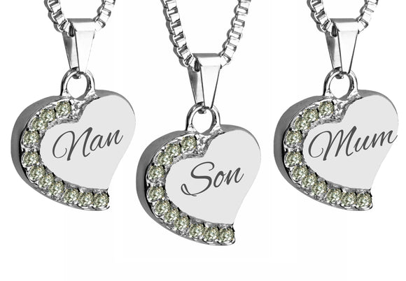 Heart with Crystals Family Name Cremation Ashes Pendant - ETJ15