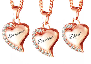 Rose Gold Heart with Crystals Family Name Cremation Ashes Pendant - ETJ17