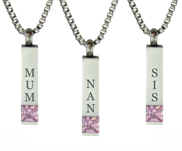 Quantum Pink Crystal Family Name Cremation Ashes Pendant - ETJ27