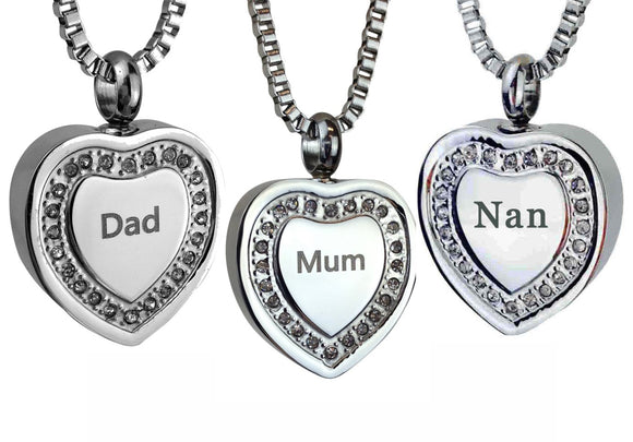 Crystal Heart Family Name Cremation Ashes Pendant - ETJ28