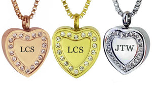 Personalised Crystal Heart Cremation Ashes Pendant in Stainless Steel, Rose Gold & Gold Plated - ETJ36