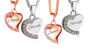 Personalised Heart with Crystals Cremation Ashes Pendant in Stainless Steel & Rose Gold - ETJ34