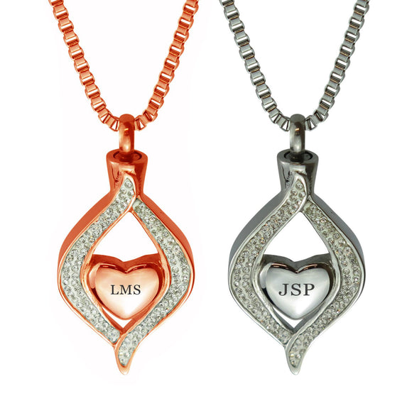 Personalised Diamond Heart Cremation Ashes Pendant in Stainless Steel & Rose Gold - ETJ41