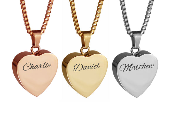 Personalised Heart Cremation Ashes Pendant in Stainless Steel, Rose Gold & Gold Plated - ETJ44