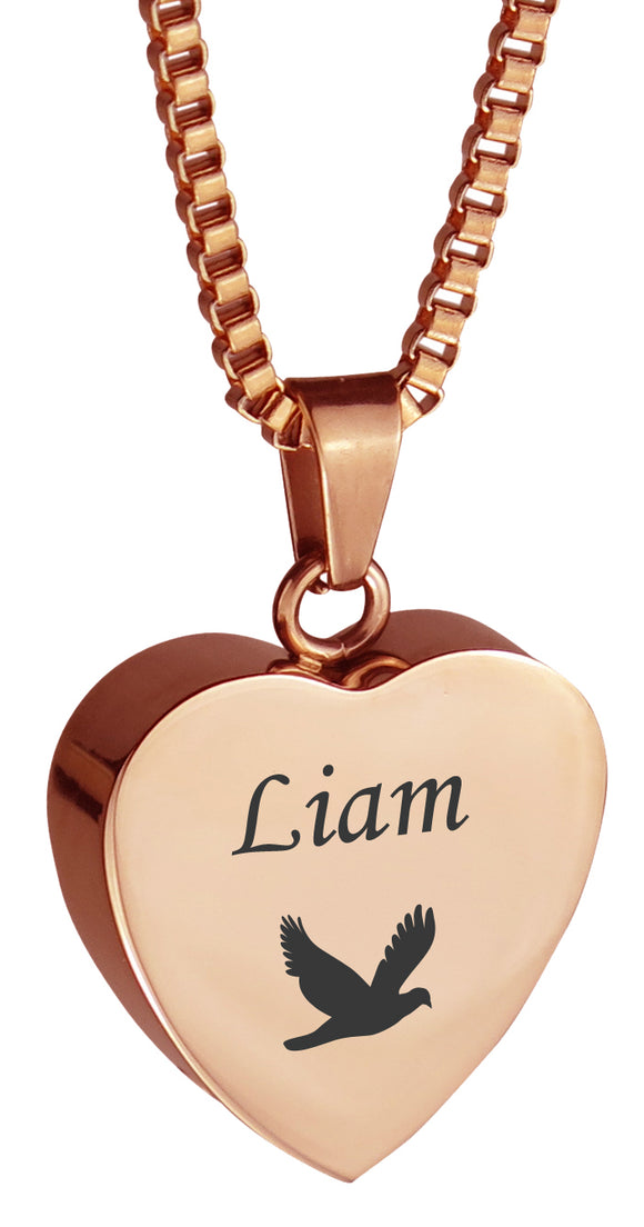 Personalised Rose Gold Dove Heart Cremation Ashes Pendant - ETJ45