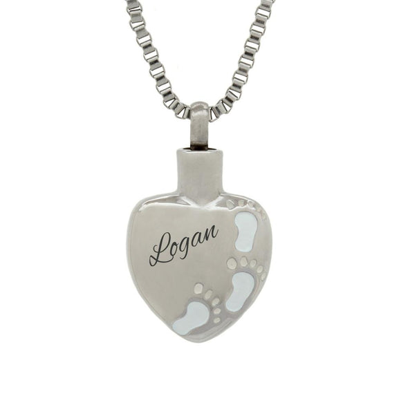 Footprints on Heart Personalised Cremation Ashes Pendant - ETJ01