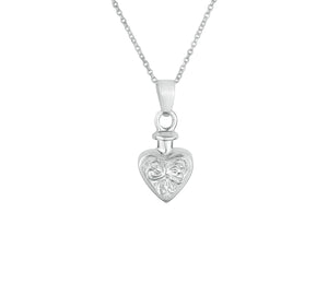 Sterling Silver Small Vintage Heart Cremation Urn Pendant with Optional Personalisation