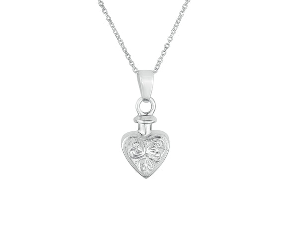 Sterling Silver Small Vintage Heart Cremation Urn Pendant with Optional Personalisation